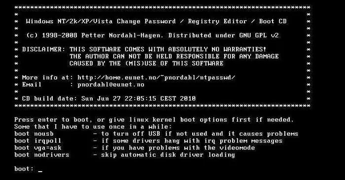 Offline NT Password & Registry Editor Stiefel