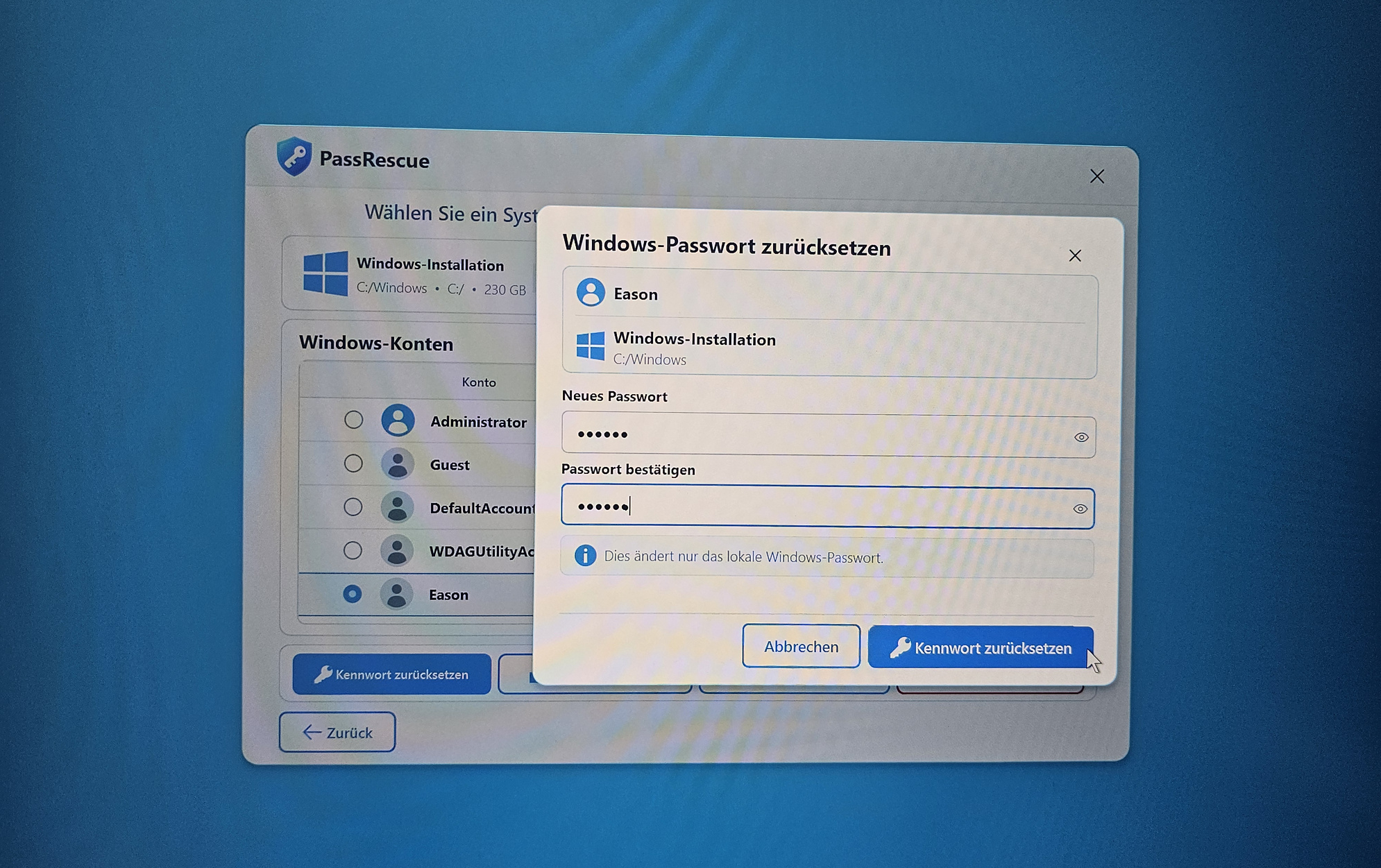iSeePassword Windows-Passwort-Wiederherstellung zurucksetzen