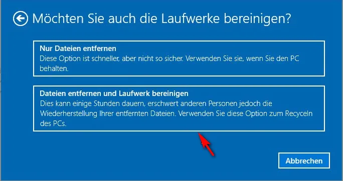 Werksreset Windows 10