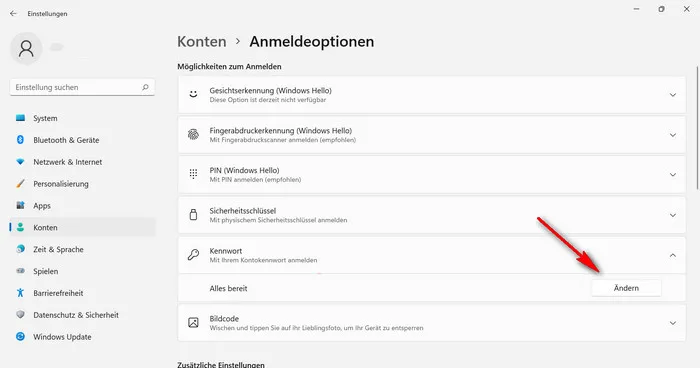 Windows 11 Passwort in den Einstellungen ändern